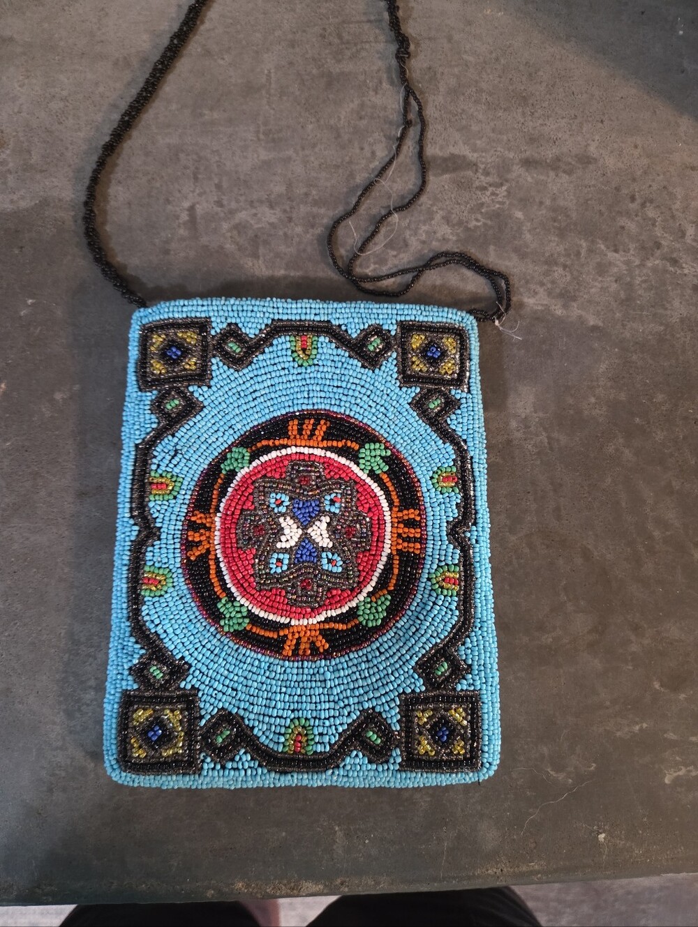 Vintage Christiana Hand-Beaded Turquoise  Crossbody Bag  Southwestern